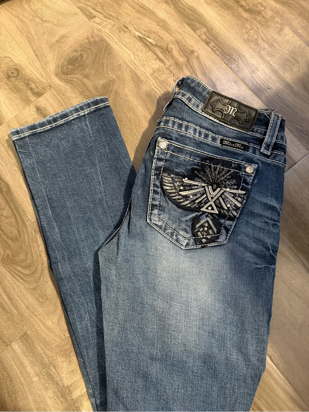 Miss Me Blue Denim Jeans with Embellished Wing Pocket